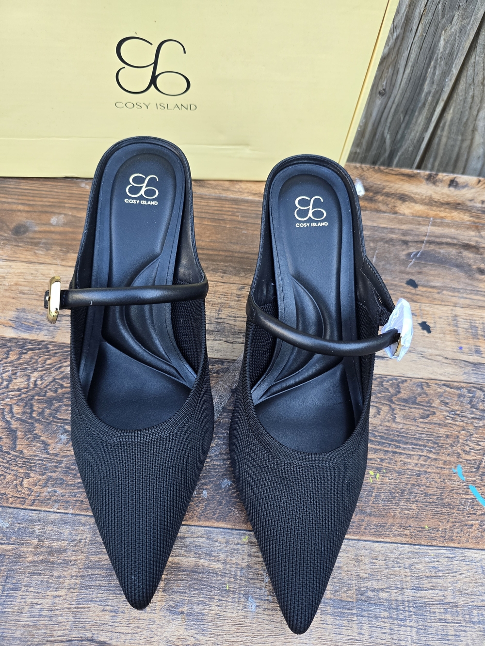 Cozy Island GraceLihte Black Mesh Pointed Toe Mule Heels Size 7.5 - Picture 4 of 13